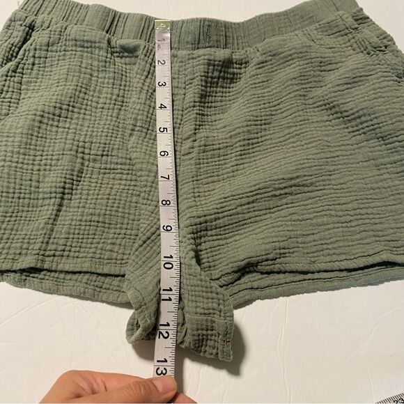 High-Rise Pull-On elastic Shorts muslin cotton gauze green XL - Picture 5 of 7